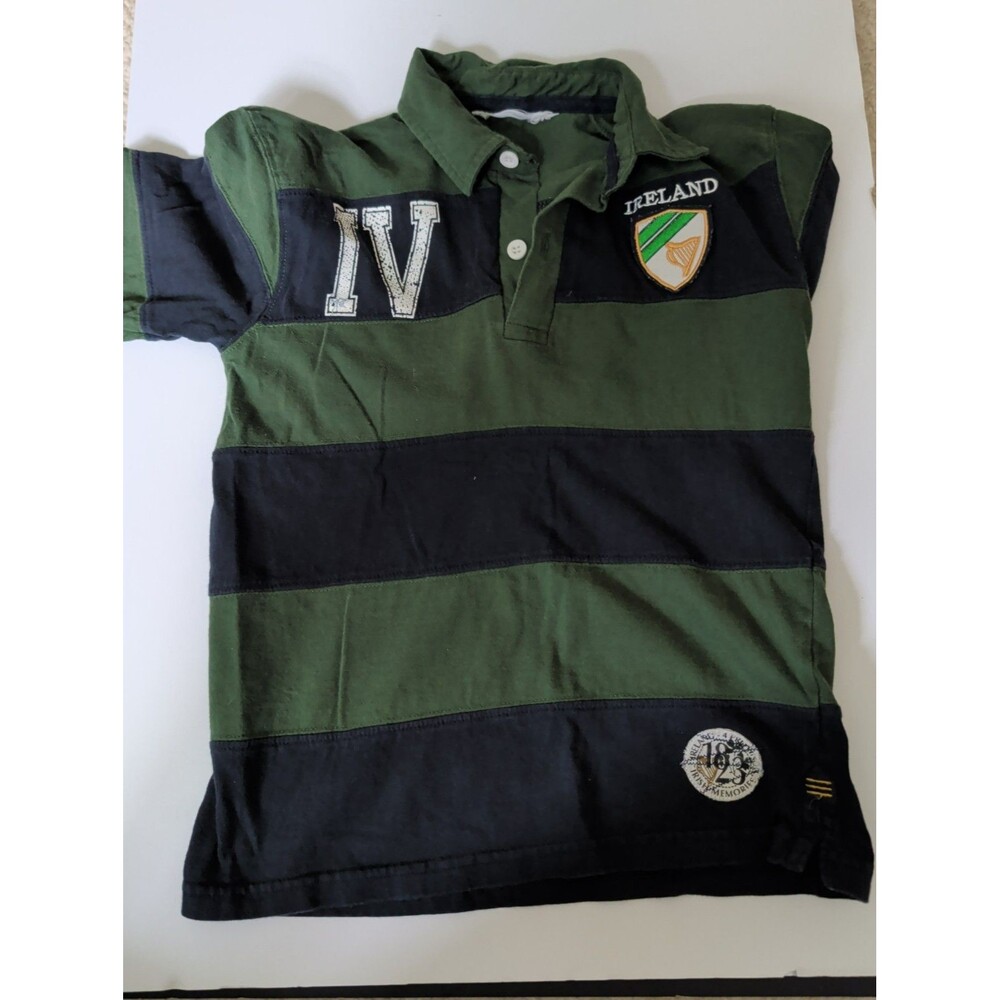 Irish Memories Kids Ireland Heritage Rugby Polo Shirt Green Navy Striped